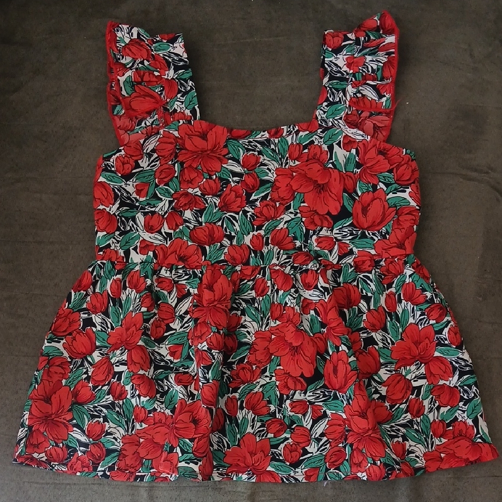 Matching Top For Mom And Daughter Red Floral Ruffle Strap Tank Top